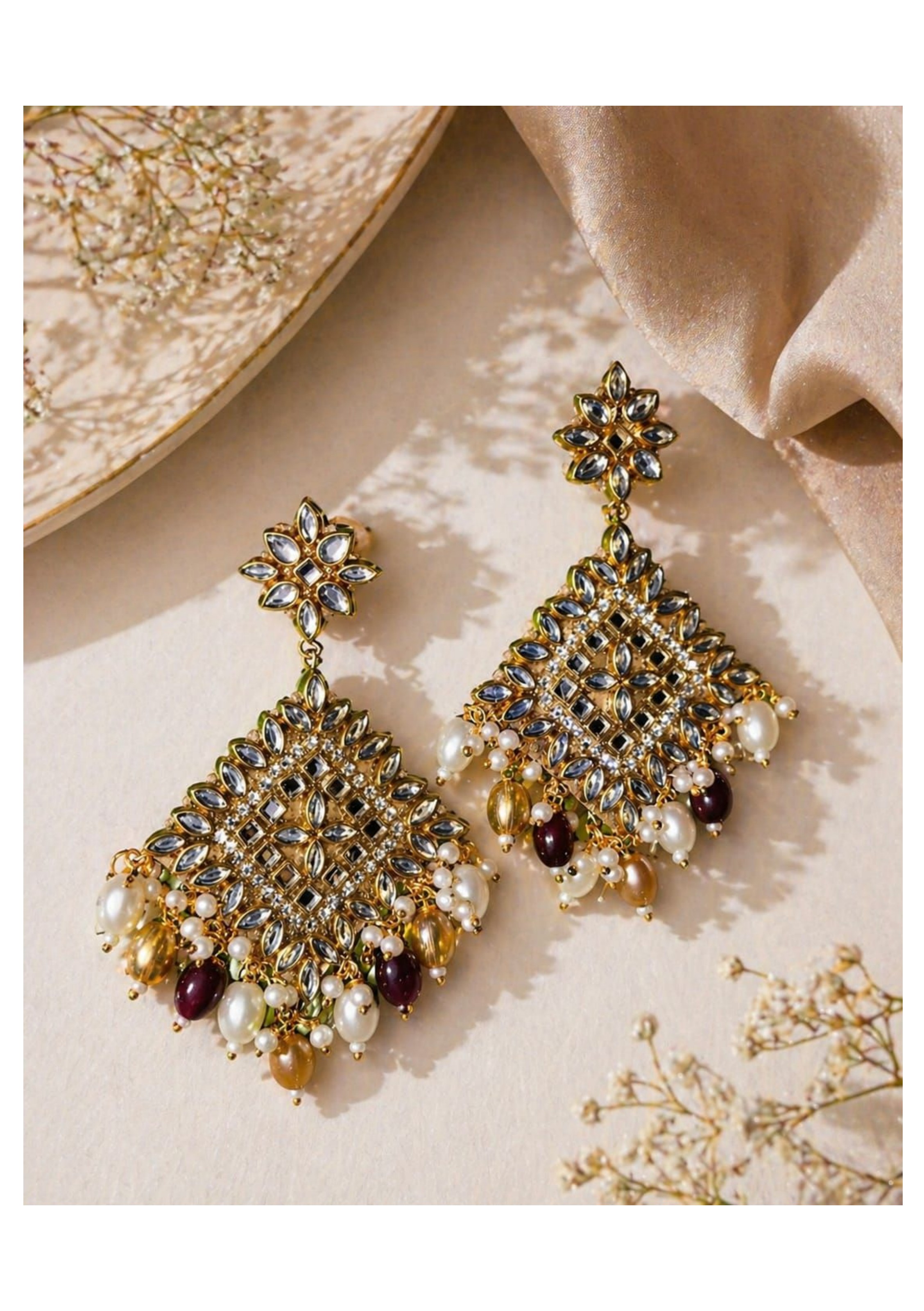 Mirror Kundan Drops